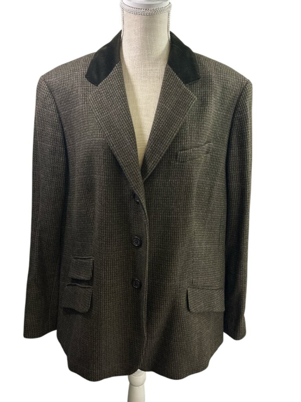 Lauren Ralph Lauren Wool Blend Blazer Houndstooth Women's 20W Preppy Jacket